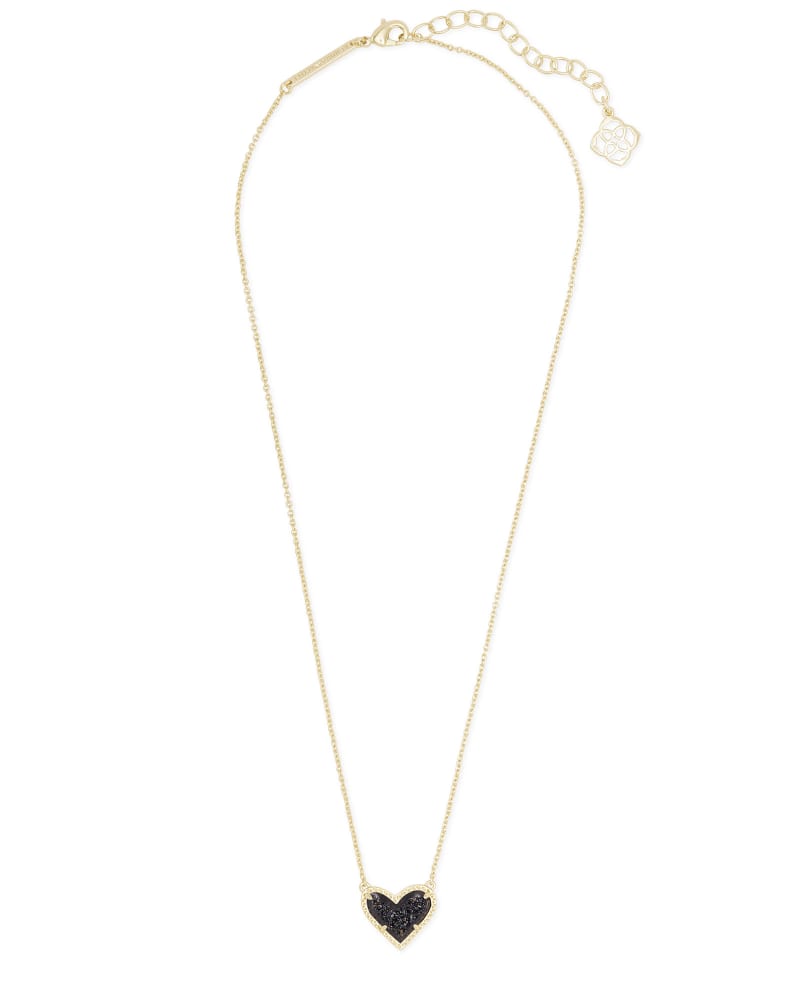 Ari Heart Short Pendant Gold - Black Drusy Chain View