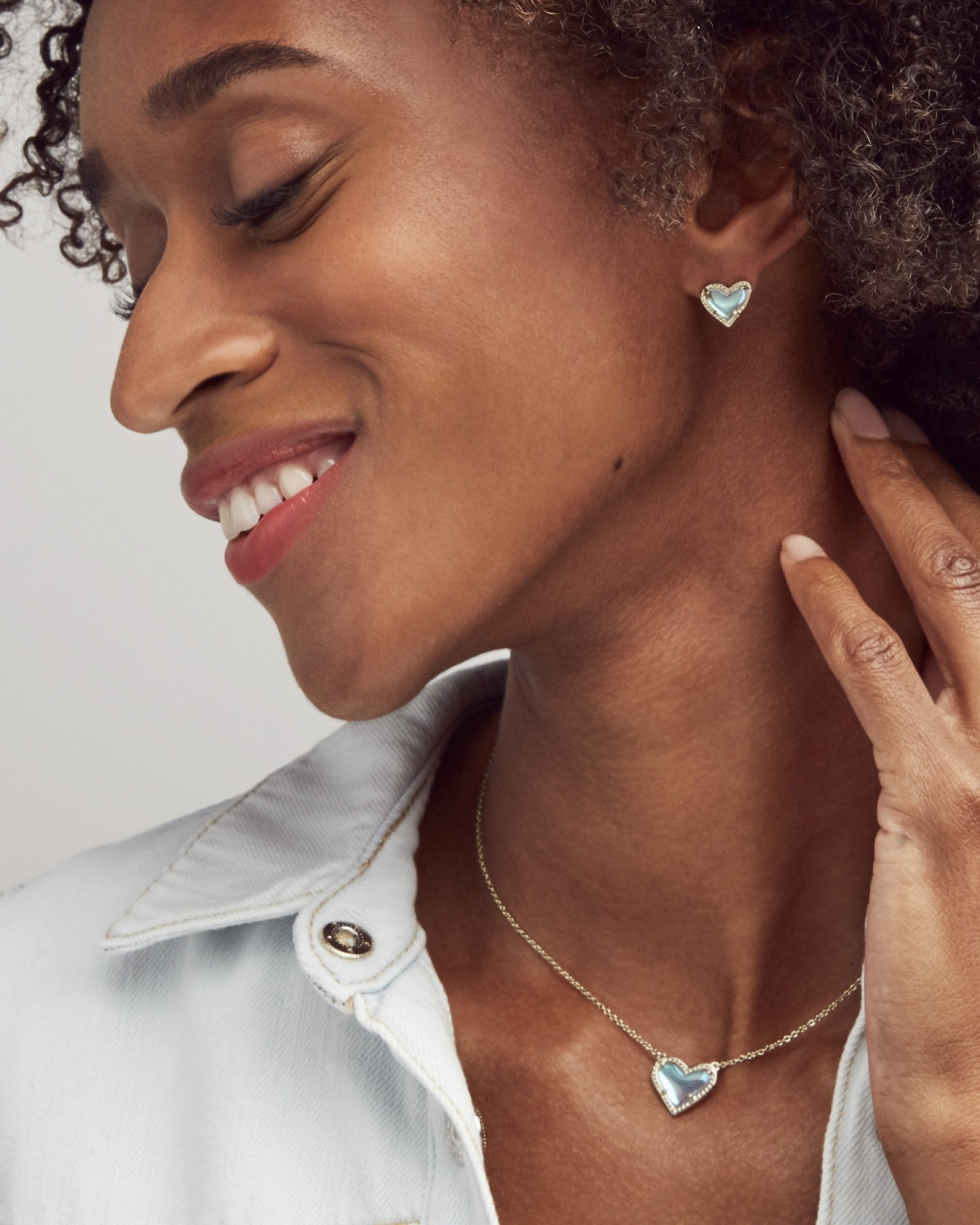 Ari Rhodium - Ivory Mother of Pearl Earrings Model View