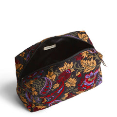 A large cosmetic bag from Vera Bradley. Shown in Vera Bradley Midnight Garden Paisley.