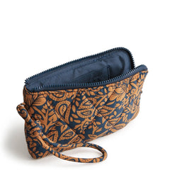 Zip Wristlet - Nylon in the Vera Bradley pattern Lotus Montage Roasted Pecan.