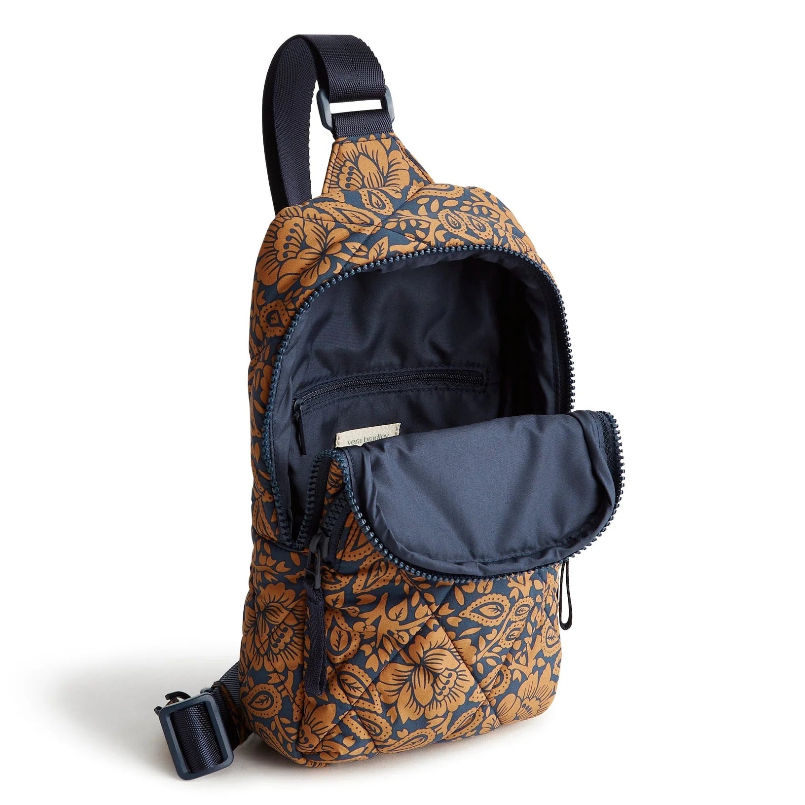 Vera Bradley Lorman Sling Backpack - Nylon in the pattern Lotus Montage Roasted. 