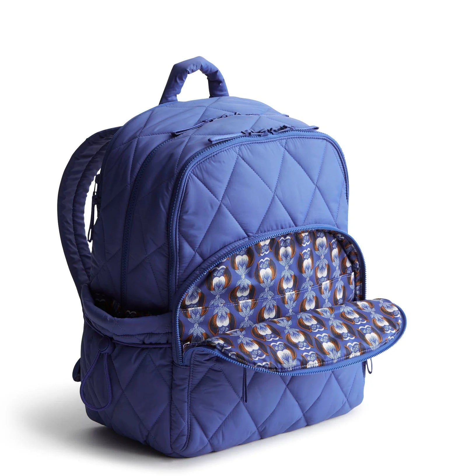 A Nylon fabric large size backpack from Vera Bradley in the color green. The pattern name is Deep Ultramarine.