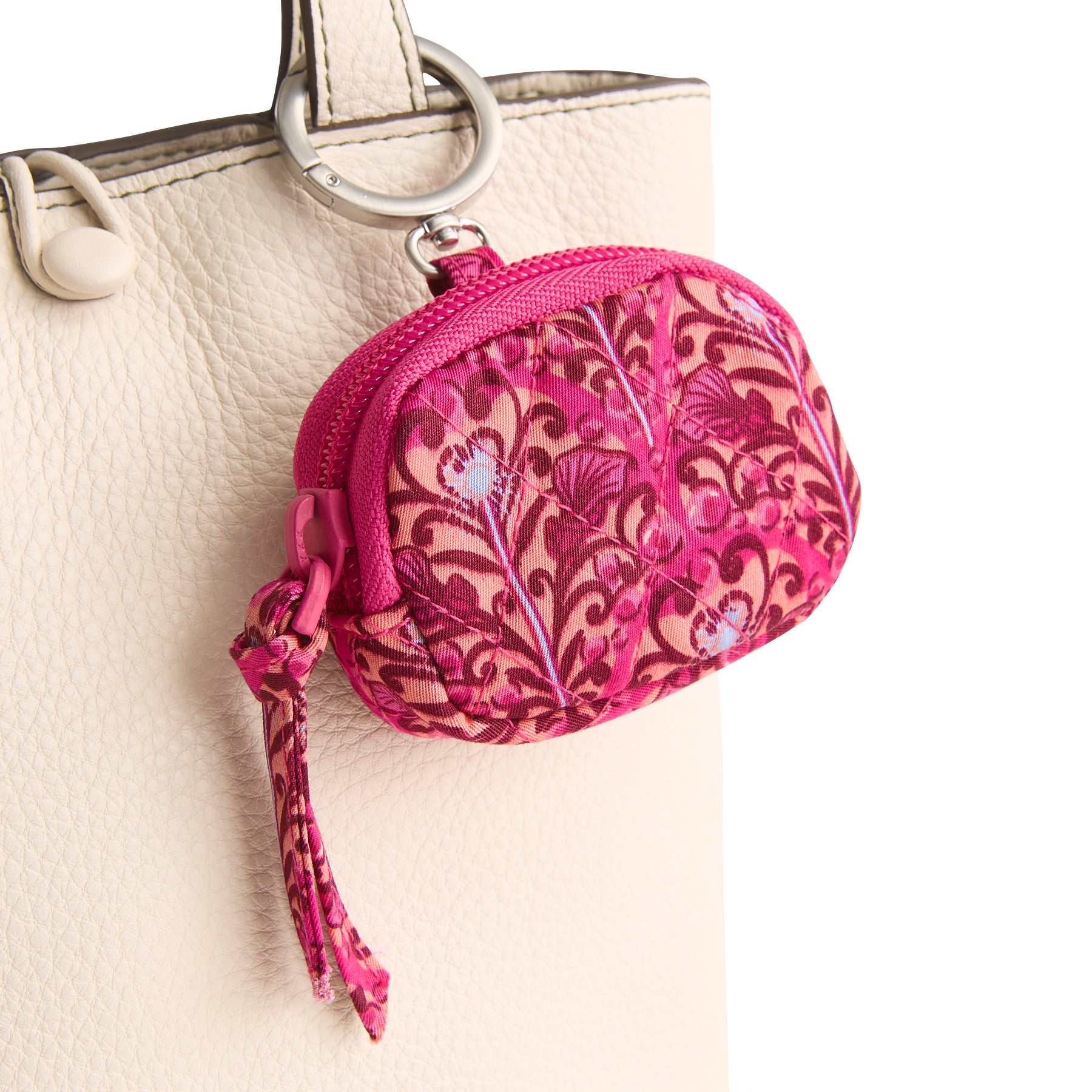 Vera Bradley Bag Charm for AirPods in the pattern Bewitching Pink.