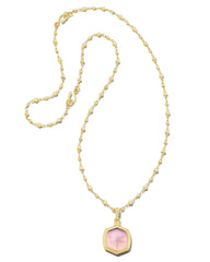 Davie Intaglio Pendant Necklace In Gold Pink Opalite Dragonfly.