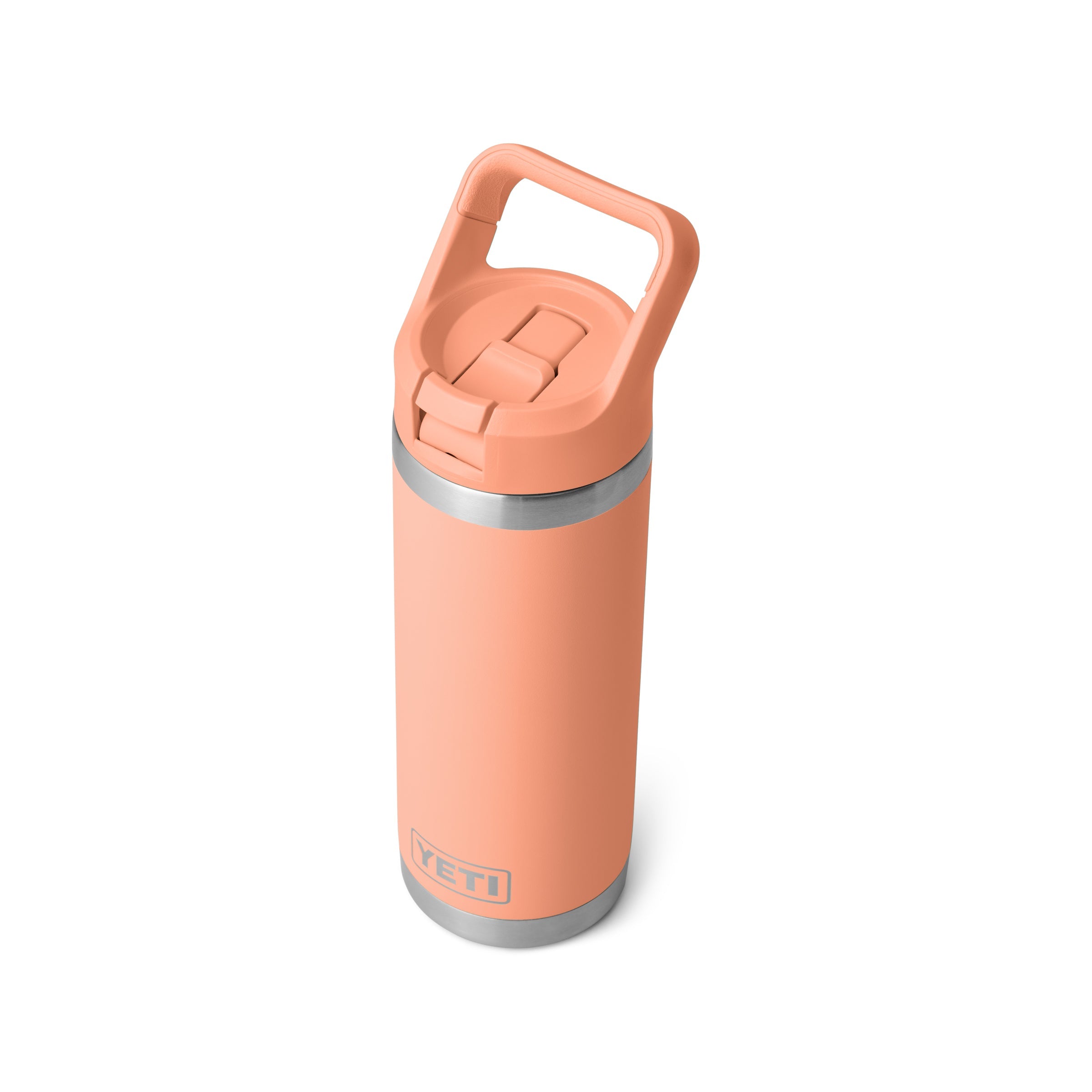 YETI Rambler 18 oz Water Bottle With Straw Cap in color low country peach.