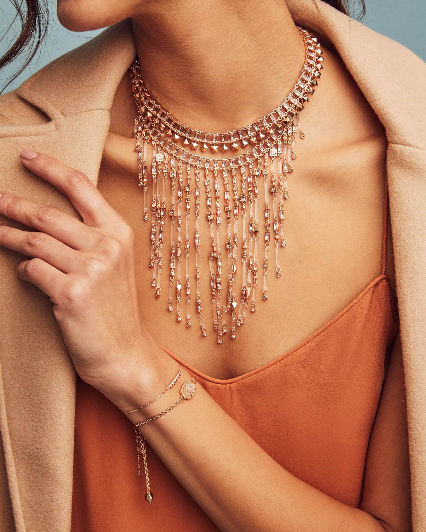Elaina Chain Bracelet Rose Gold - Drusy Model View