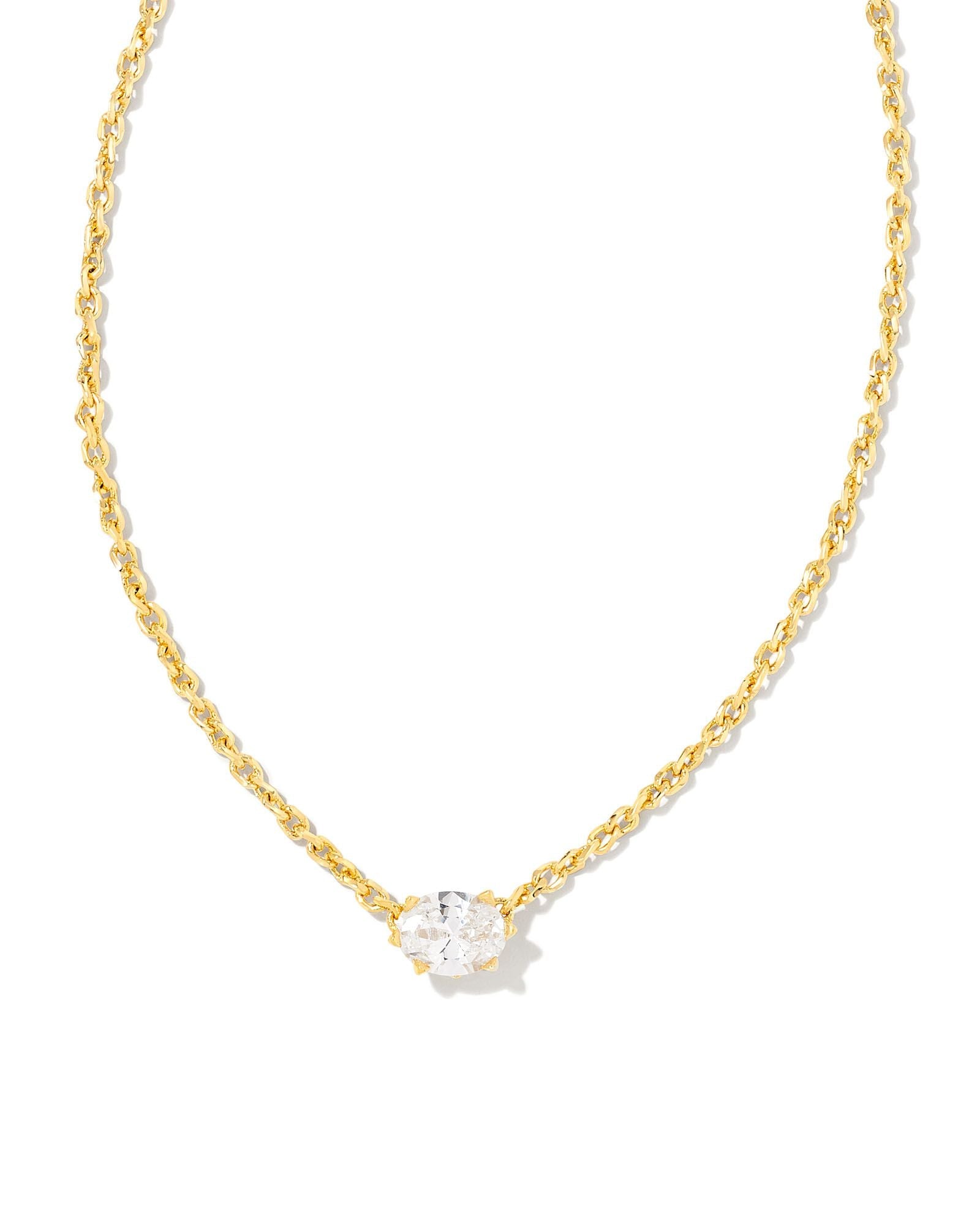 Kendra Scott Cailin Crystal Pendant Necklace In Gold Metal White Cz.