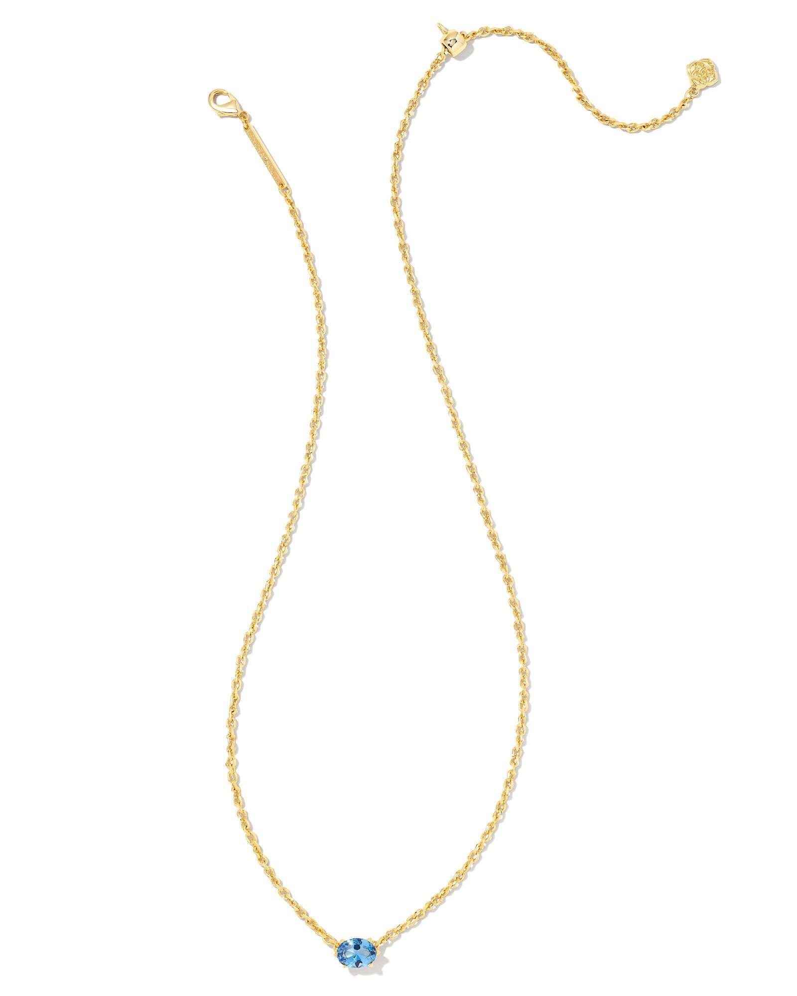 Cailin Crystal Pendant Necklace In Gold Blue Violet Crystal.