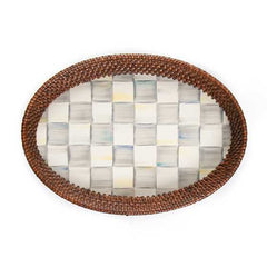 Sterling Check Rattan & Enamel Tray - Small