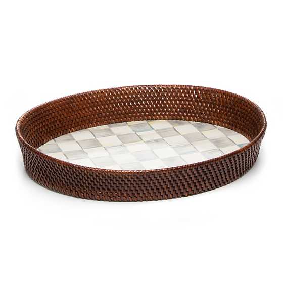 Sterling Check Rattan & Enamel Tray - Large