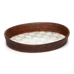 Sterling Check Rattan & Enamel Tray - Large