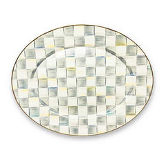 Sterling Check Enamel Oval Platter Large