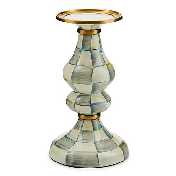 Sterling Check Enamel Pillar Candlestick Medium