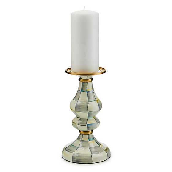 Sterling Check Enamel Pillar Candlestick Medium