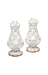 Sterling Check Enamel Large Salt & Pepper Shakers