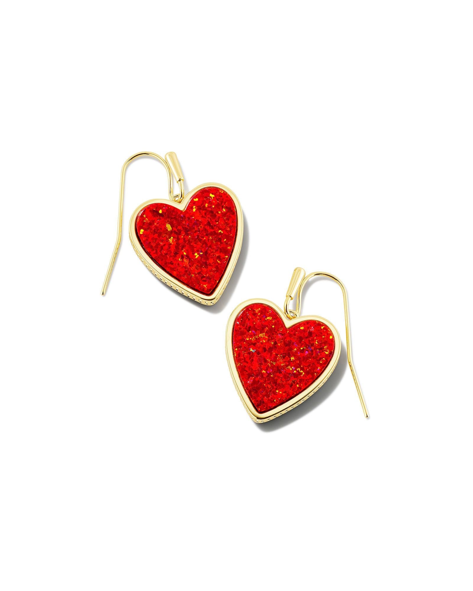 Heart Drop Earrings In Gold Red Kyocera Opal - Image 1 - Kendra Scott
