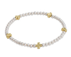 Signature Cross Small Pearl Pattern 3mm Bead Bracelet - Gold