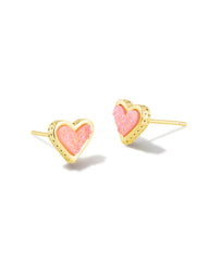 Framed Ari Heart Stud Earrings Gold Light Pink Drusy