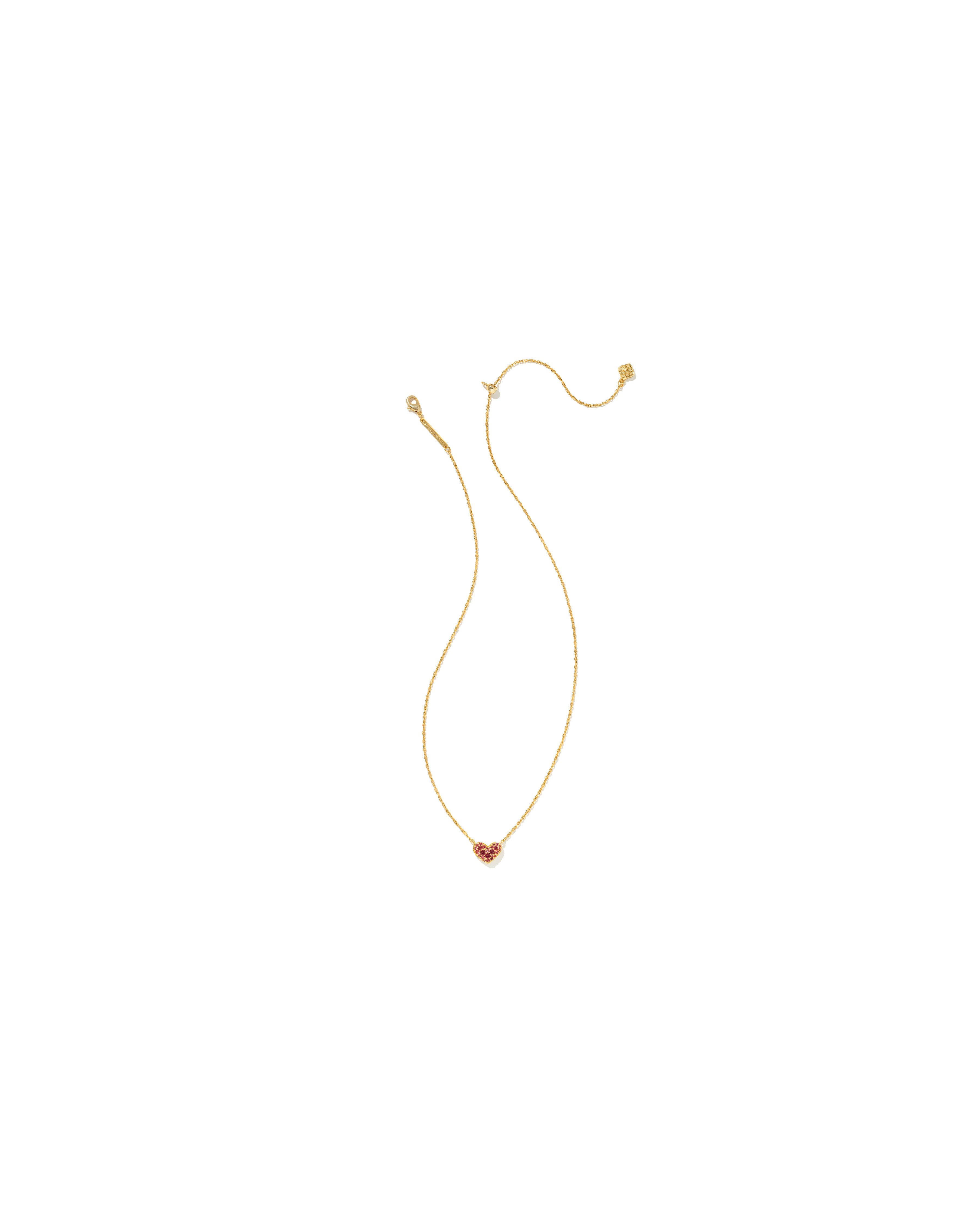 Ari Pave Crystal Heart Necklace Gold Red Crystal