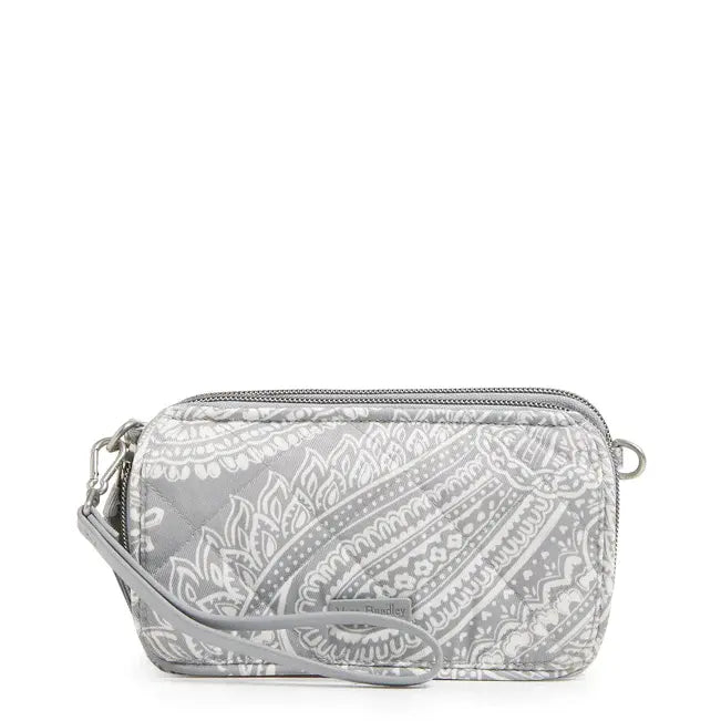 RFID All in One Crossbody Cloud Gray Paisley Front View