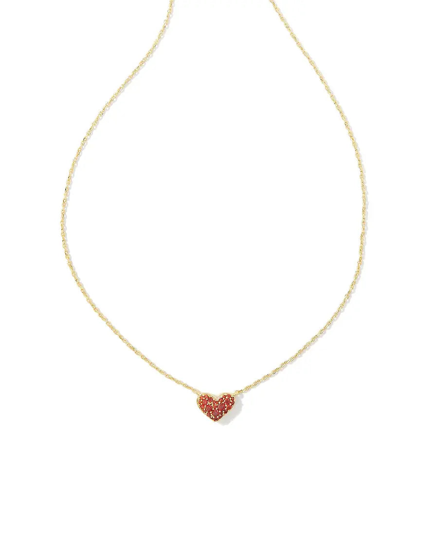 Ari Pave Crystal Heart Necklace - Gold Red Crystal Front View