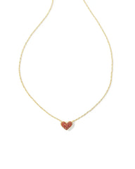 Ari Pave Crystal Heart Necklace - Gold Red Crystal Front View