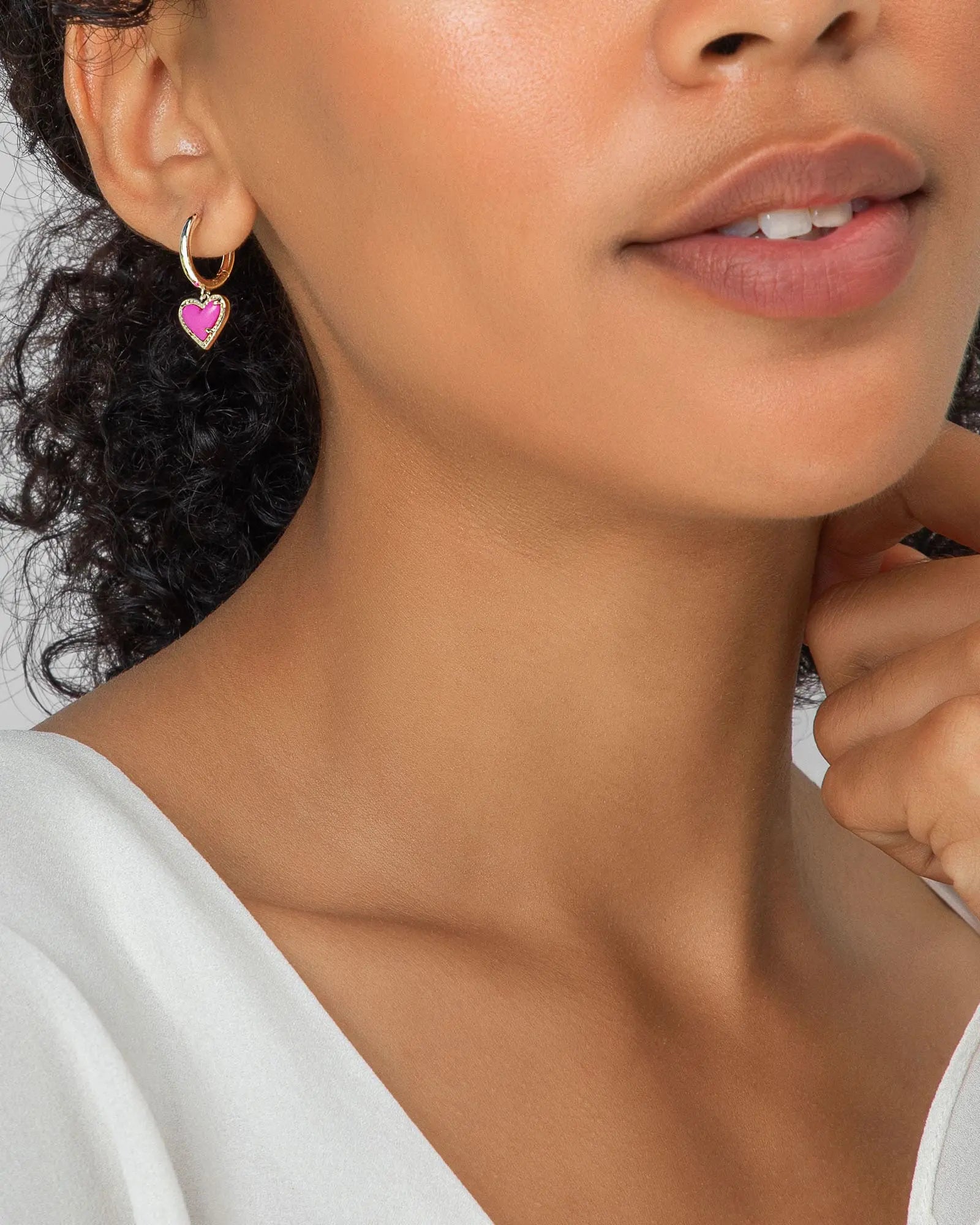 Ari Heart Huggie Earrings Model View