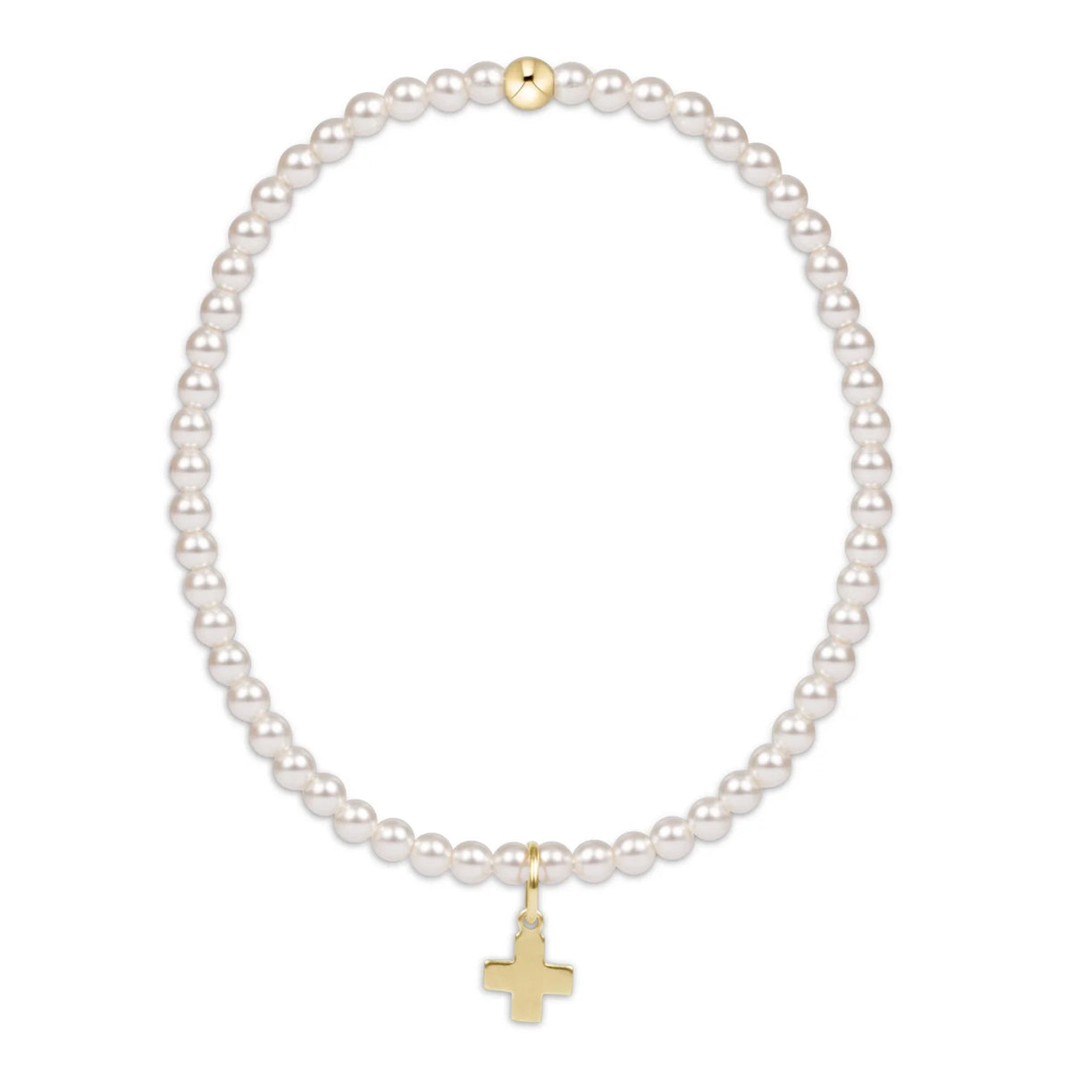 egirl Classic Pearl 3mm Bead Bracelet - Signature Cross Gold Charm