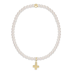 egirl Classic Pearl 3mm Bead Bracelet - Signature Cross Gold Charm