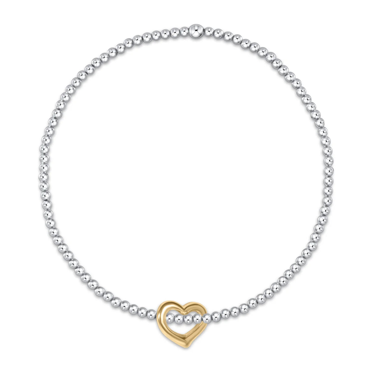 Classic Sterling Mixed Metal 2.5mm Bead Bracelet - Love Gold Charm