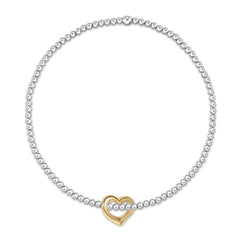 Classic Sterling Mixed Metal 2.5mm Bead Bracelet - Love Gold Charm
