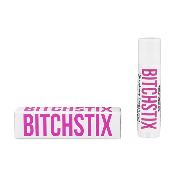 A BITCHSTIX strawberry dragon fruit lip balm.