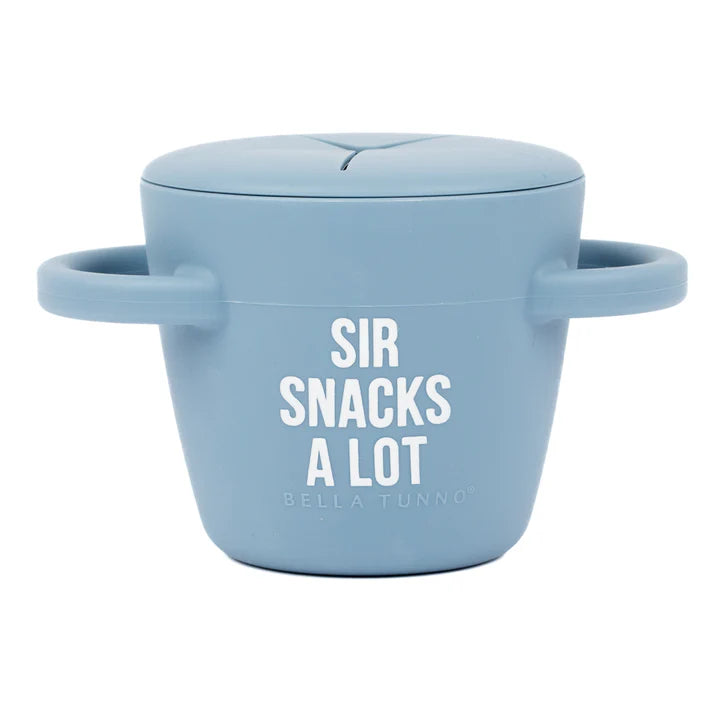 Happy Snacker in the color blue that reads, "Sir Snacks a Lot" with the Bella Tunno logo below it.