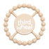 TAN color Happy Teether that reads, "THIRD WHEEL" in the middle. The teether is made from silicone, and comes from the brand Bella Tunno.