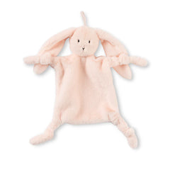 A pink bunny pacifier buddy from the brand, Bella Tunno. The bunnies name is, "Betty."