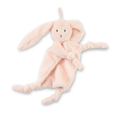 A pink bunny pacifier buddy from the brand, Bella Tunno. The bunnies name is, "Betty."