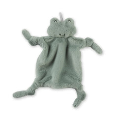 A green frog pacifier buddy from the brand, Bella Tunno. The bunnies name is, "Freddie."