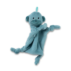 A blue monkey pacifier buddy from the brand, Bella Tunno. The bunnies name is, "Milo."