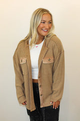 Bonnie Waffle Knit Shacket- Camel Front View