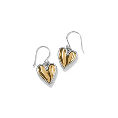 French Wire Earrings that are reversible in the shape of a heart.