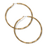 Grande Hoop Charm Earrings from Brighton Designs. The earrings are the color gold, and feature a black symbol all around them.