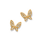 Gold butterfly post earrings with fine crystals.