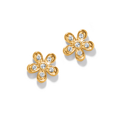 Gold flower post earrings with 5 fine quality crystals inside.