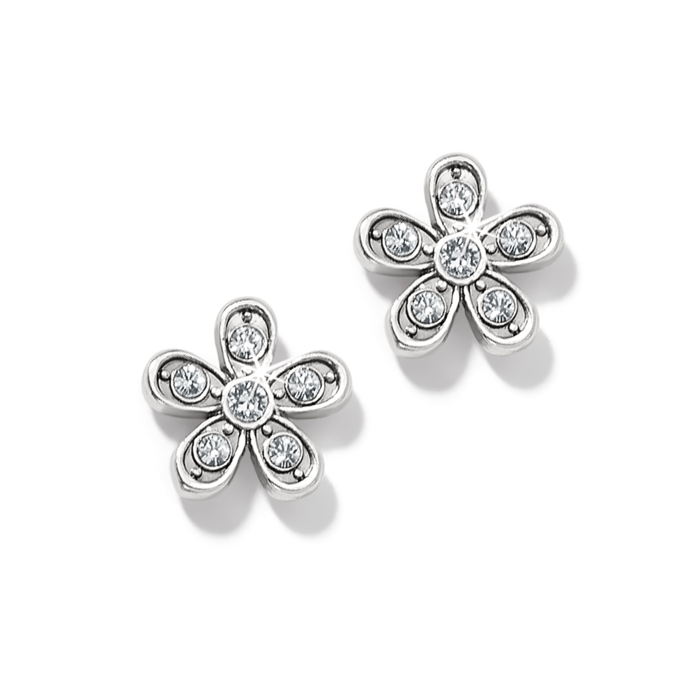 Flower shaped post earrings with 5 fine quality crystals inside.