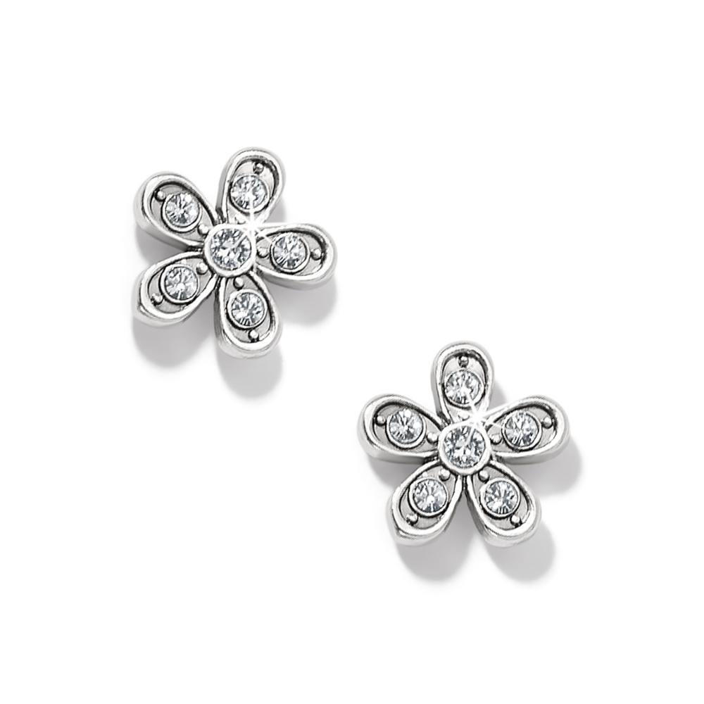 Flower shaped post earrings with 5 fine quality crystals inside.