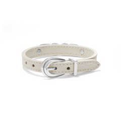 A white leather bracelet with silver finish from Brighton Designs.