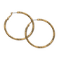 Large hoop earrings in the color gold, with black symbols all around them. From Brighton Designs.