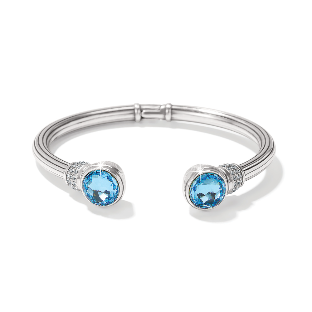 Meridian Aurora Petite Hinge Bangle Bracelet with Blue charms.