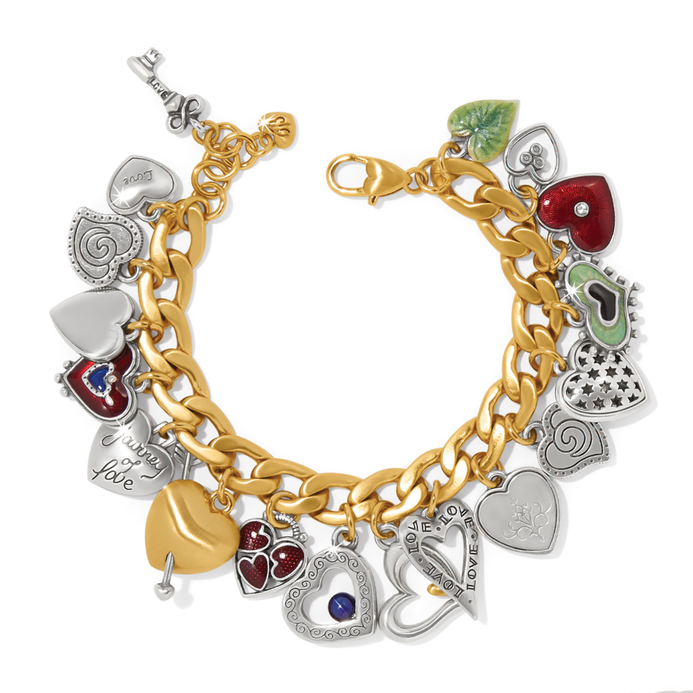 One Heart Color Charm Bracelet with 17 heart charms.