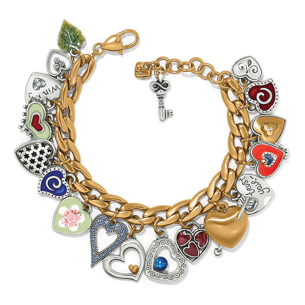 One Heart Color Charm Bracelet with 17 heart charms.